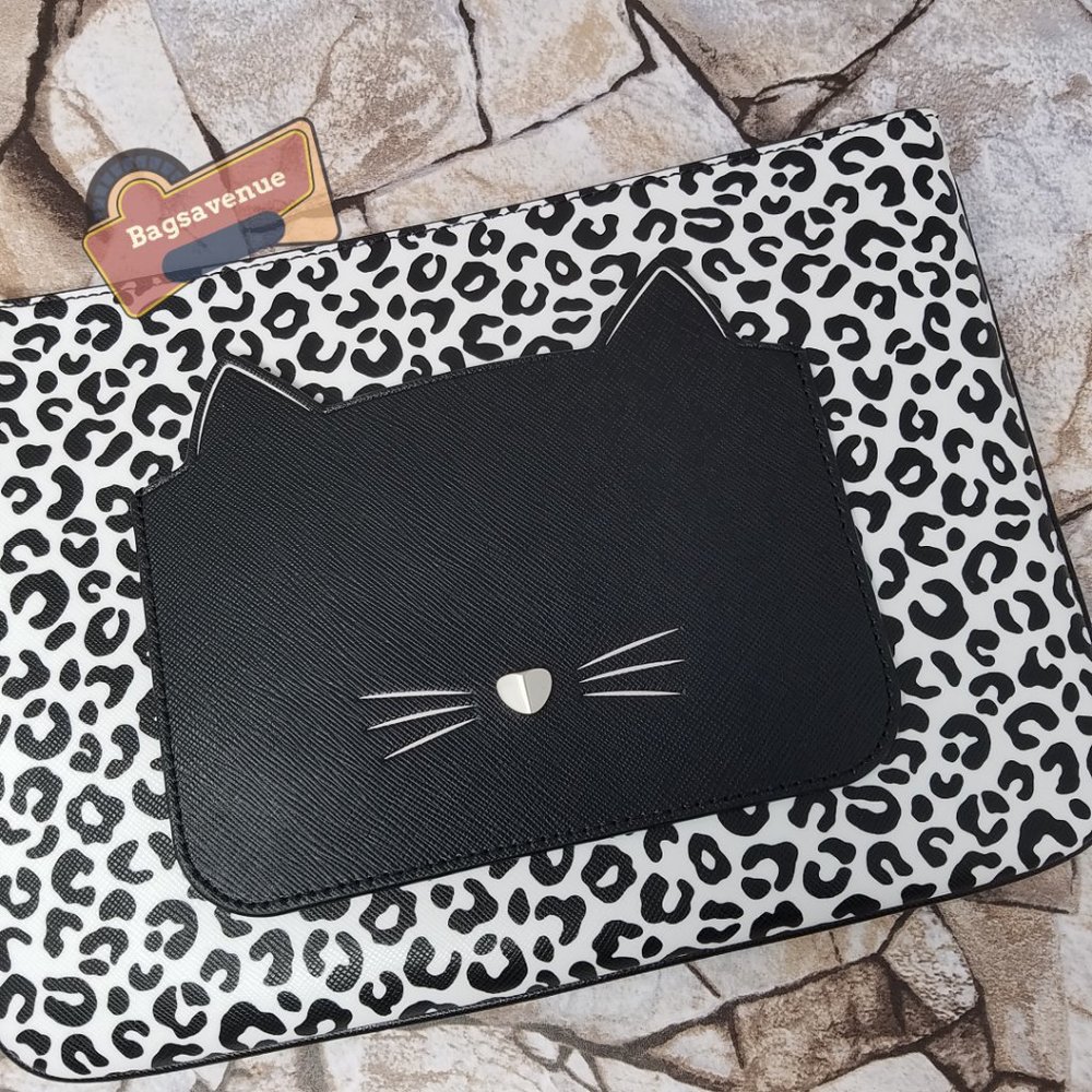 Black MEOW CAT LARGE ZIP POUCH CLUTCH WLR00592 NWT $109 KATE SPADE #Bagsavenue - Picture 4 of 7